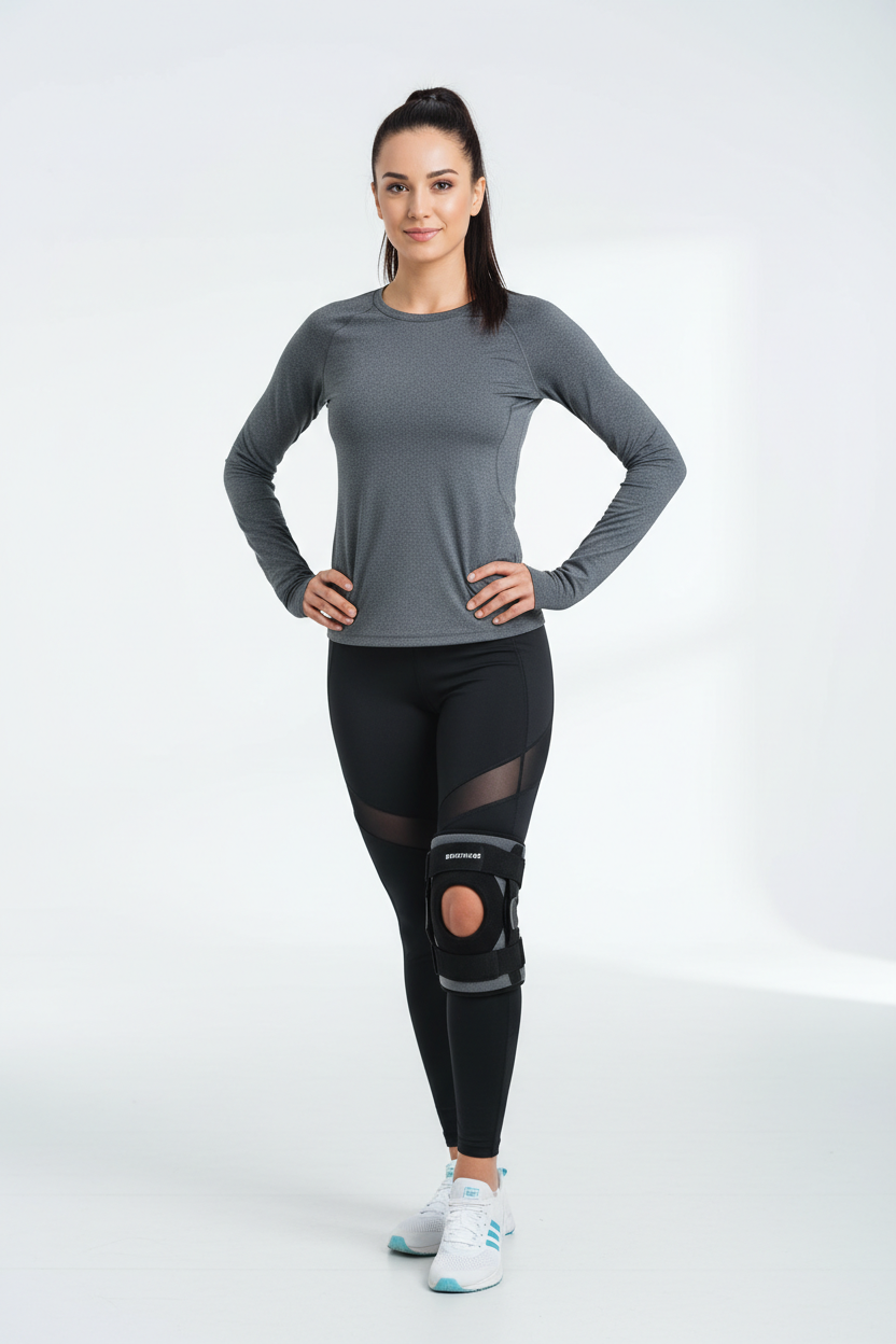 Vrouw met knie brace